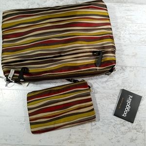 Baggallini Taupe Striped Tablet Crossbody Bag NWT